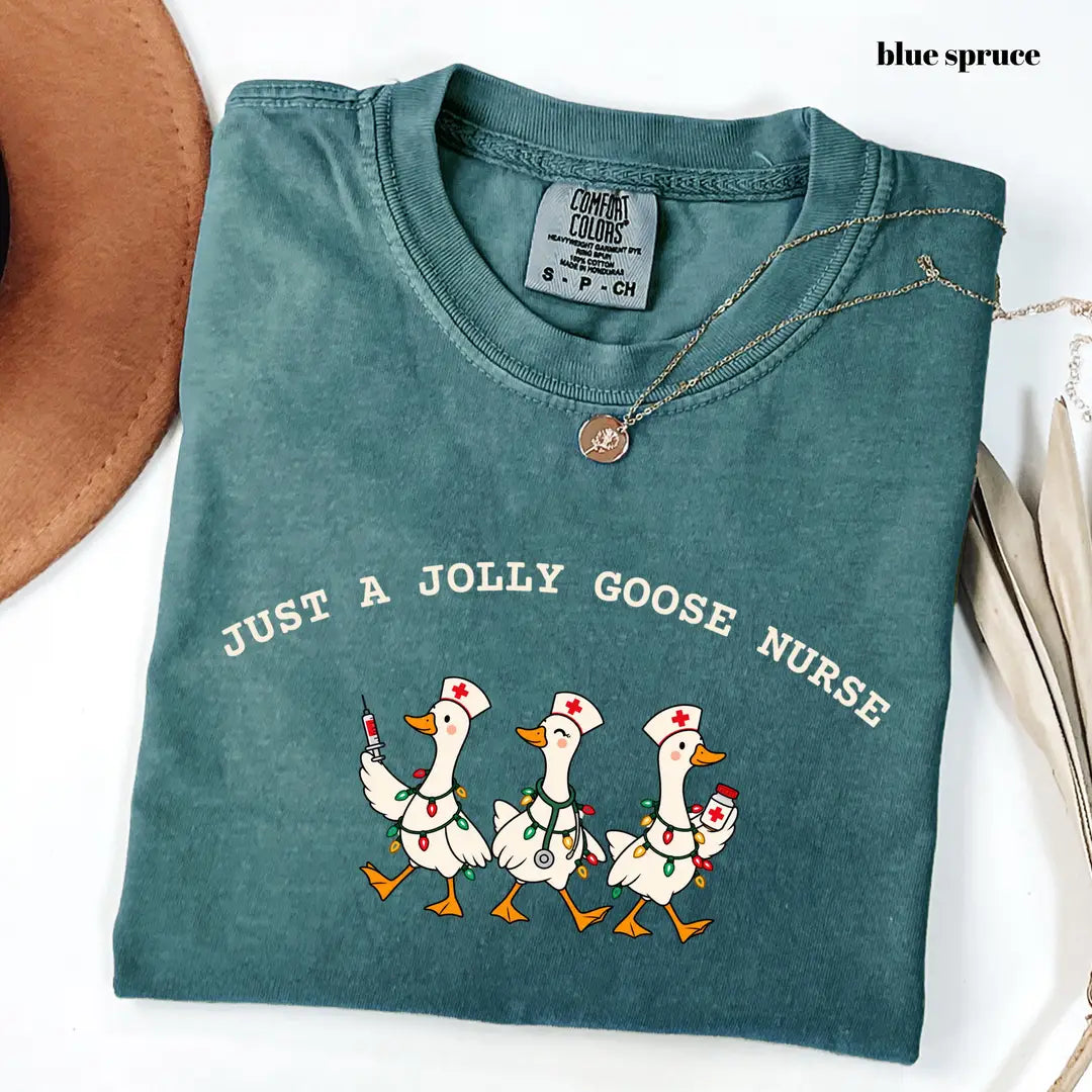 Comfort Colors 1717 T-shirt with Jolly Goose Christmas Nurse design alternate view