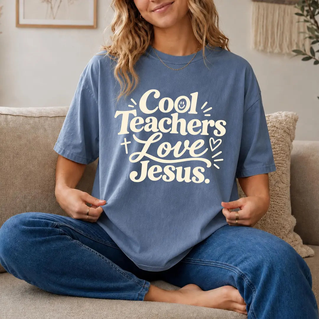 Comfort Colors 1717 T-shirt with Cool Teachers Love Jesus design alternate view