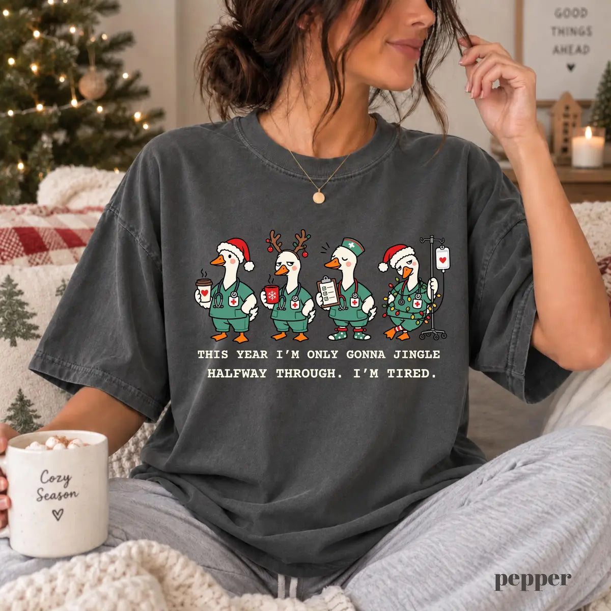 Pepper Comfort Colors 1717 T-shirt with Christmas Nurse design