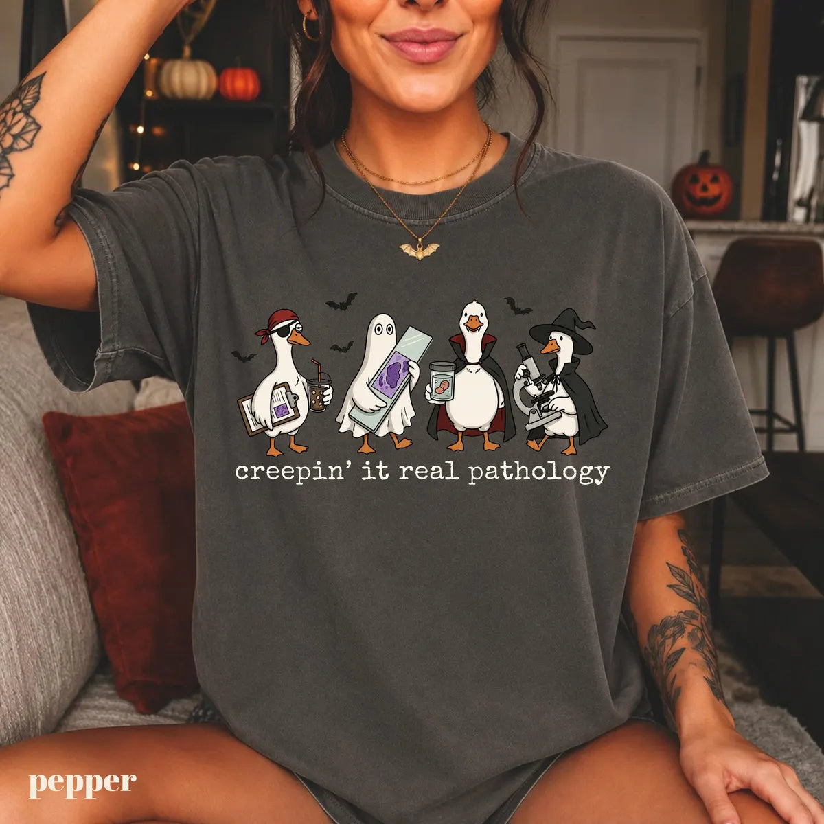 Pepper Comfort Colors 1717 T-shirt with Pathology Halloween design view 2