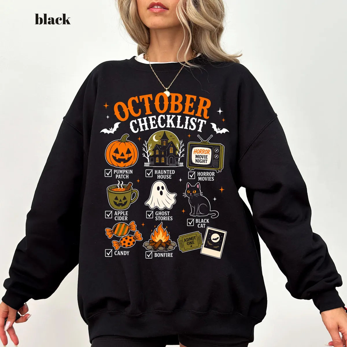 Black CF Comfort Colors 1717 T-shirt with October Checklist design view 4