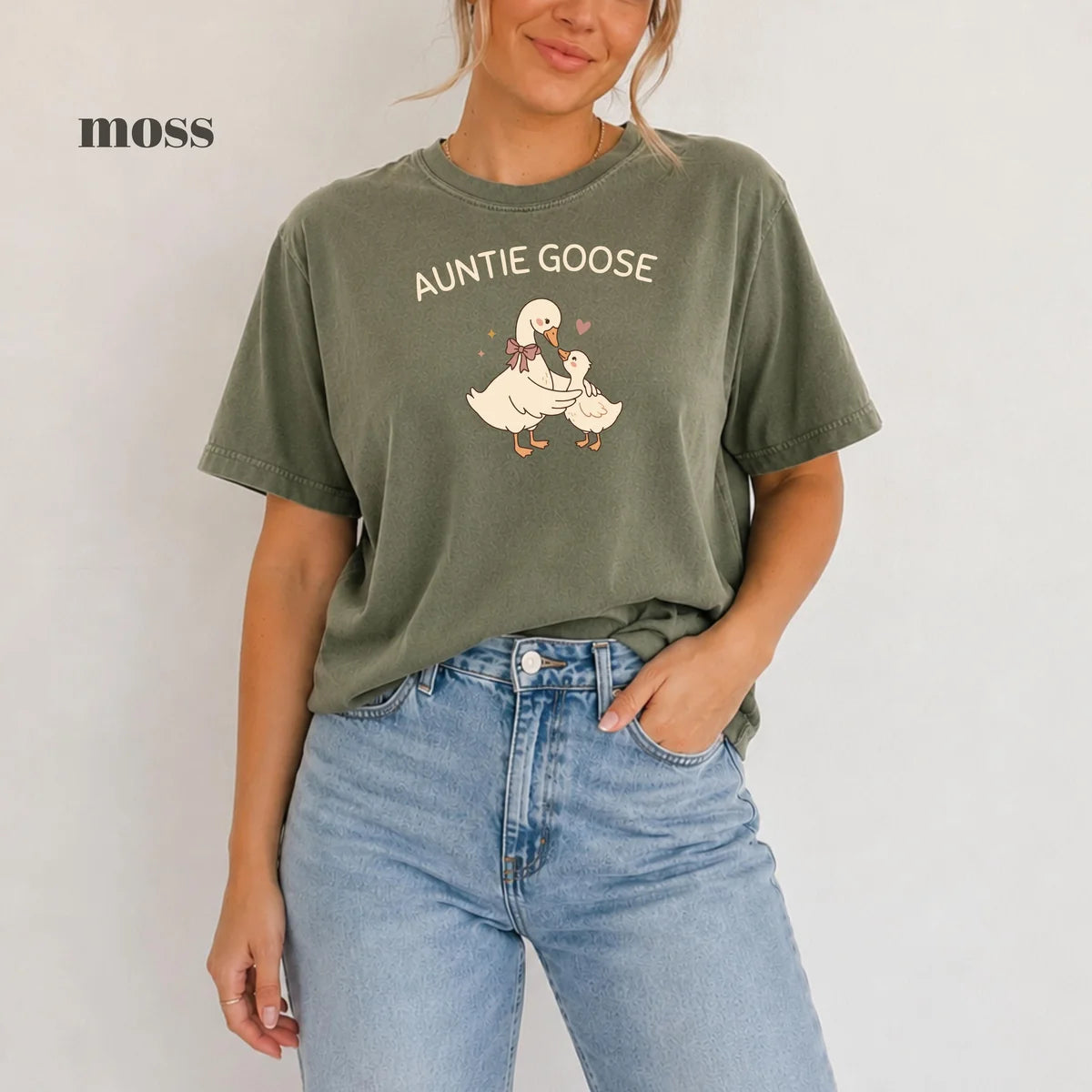 Moss Comfort Colors 1717 T-shirt with Auntie Goose design