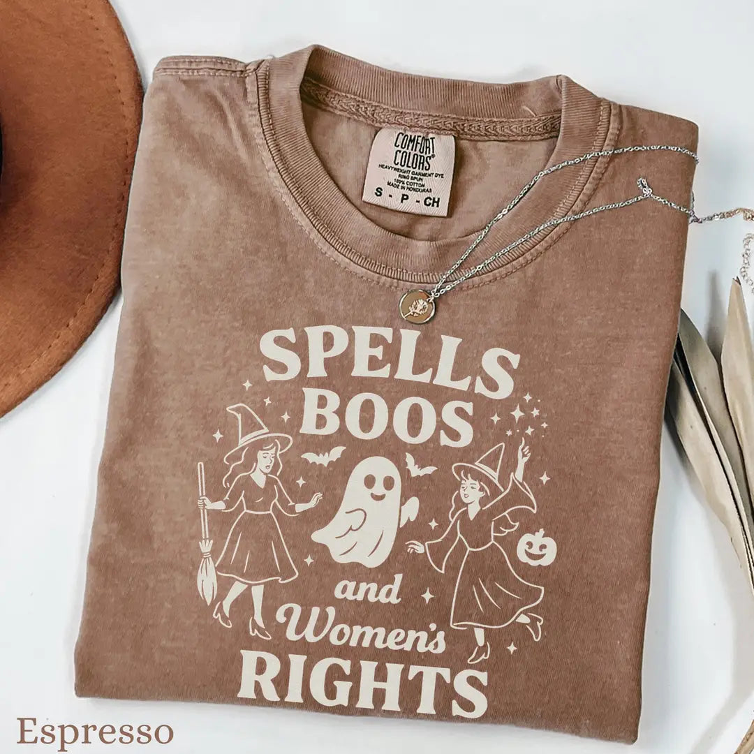 Spells Boos & Women's Rights - Witch Halloween Comfort Colors T-Shirt alternate product view in Espresso.