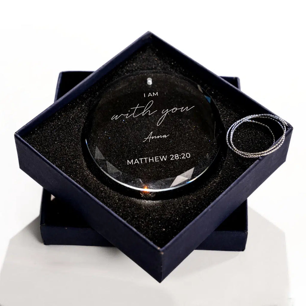 Additional view of a Housewarming Verse personalized engraved engraved crystal glass ornament.