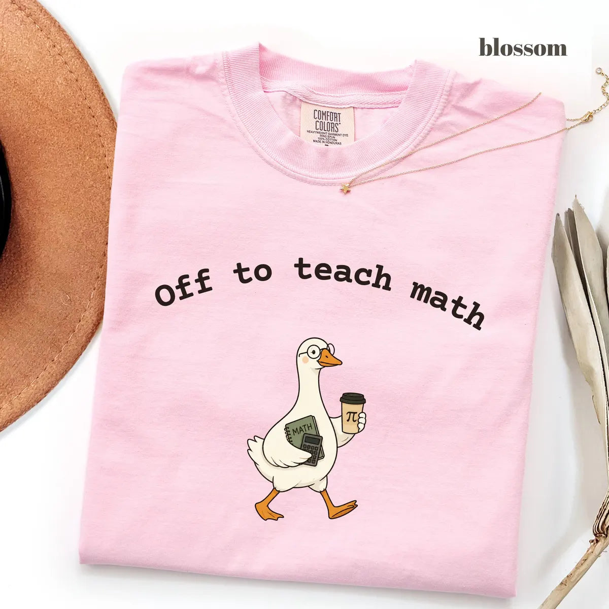 Blossom Comfort Colors 1717 T-shirt with Off to Teach Math design worn by a model