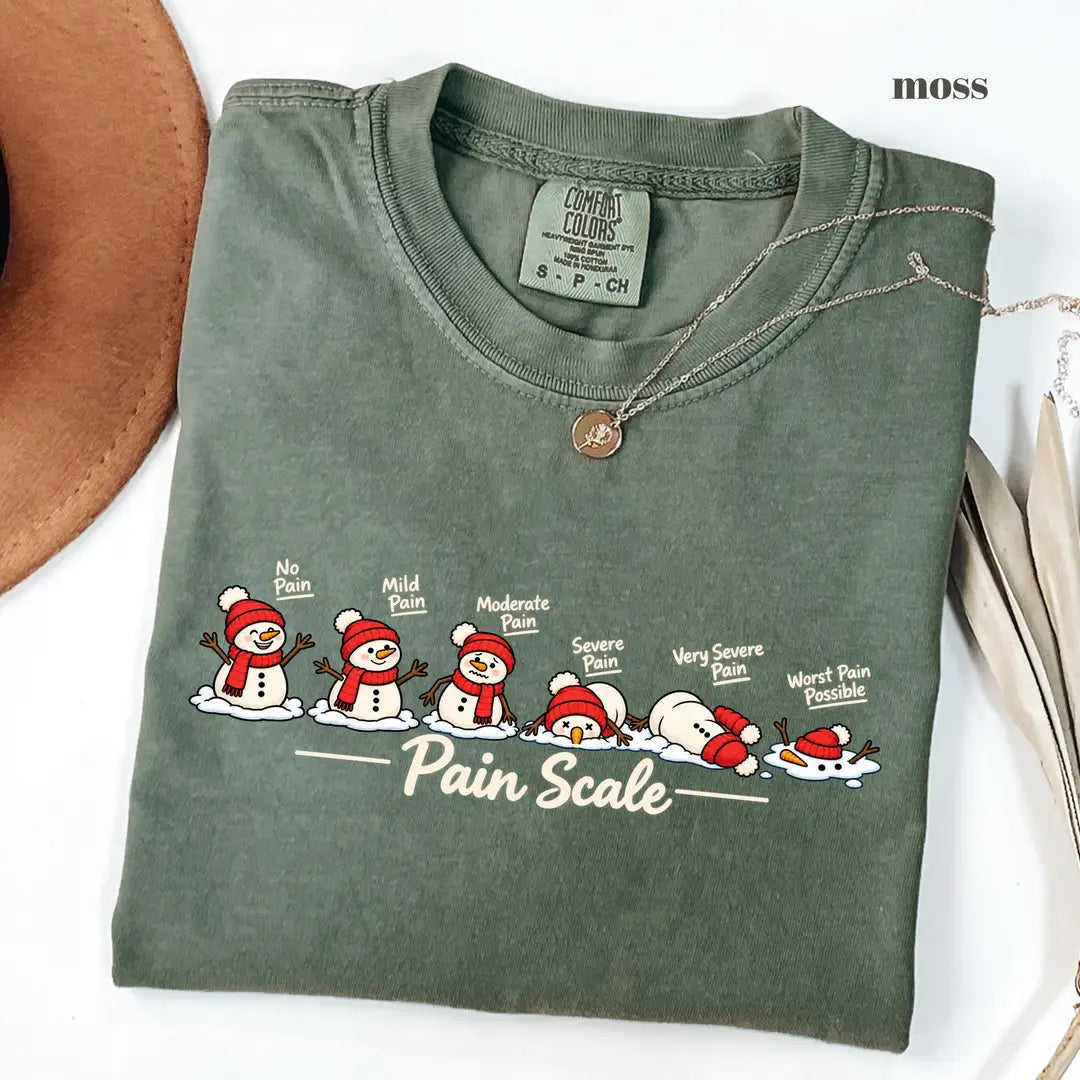 Moss Comfort Colors 1717 T-shirt with Christmas Pain Scale design view 2