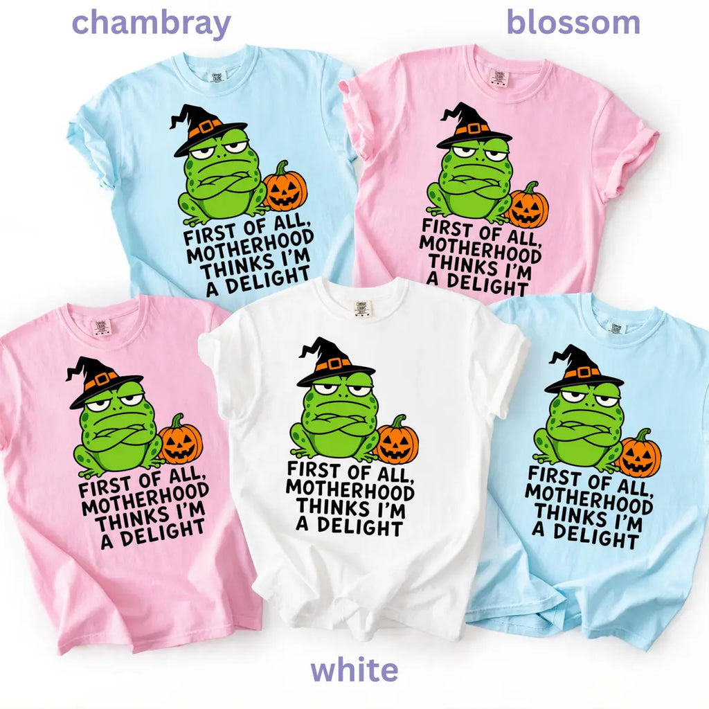 First of All Motherhood Thinks I'm a Delight - Frog Mom Comfort Colors T-Shirt alternate product view.