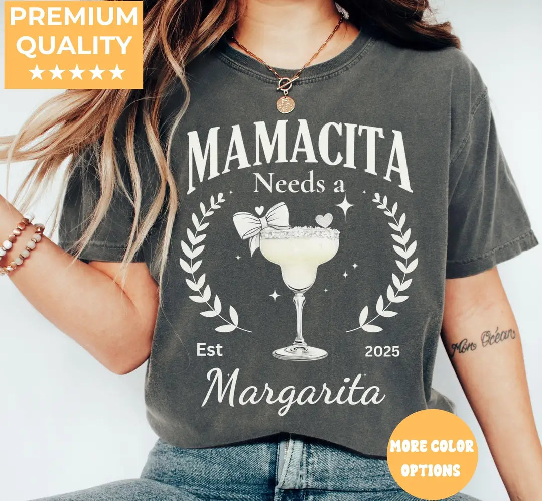 Pepper Comfort Colors 1717 T-shirt with Mamacita Needs a Margarita design, hero view.