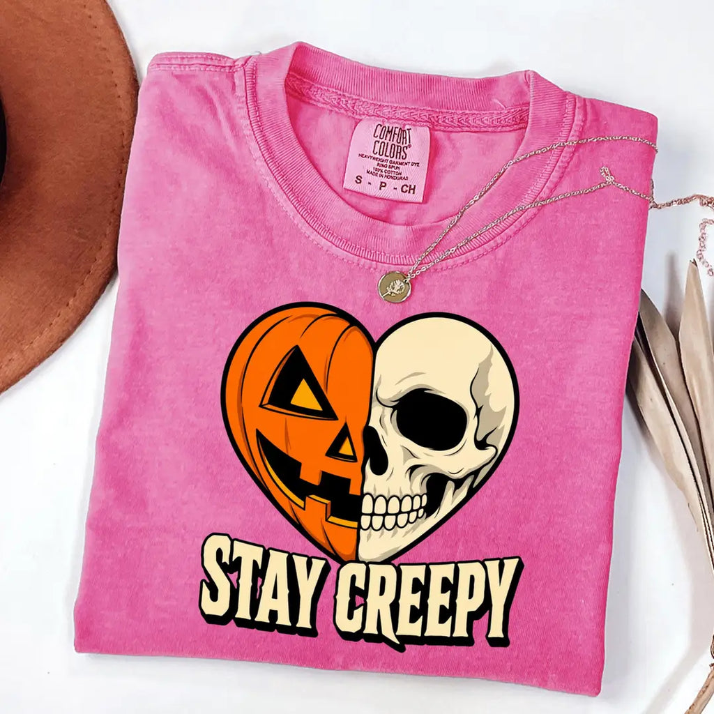 Stay Creepy Skeleton Heart Comfort Colors T-Shirt alternate product view.