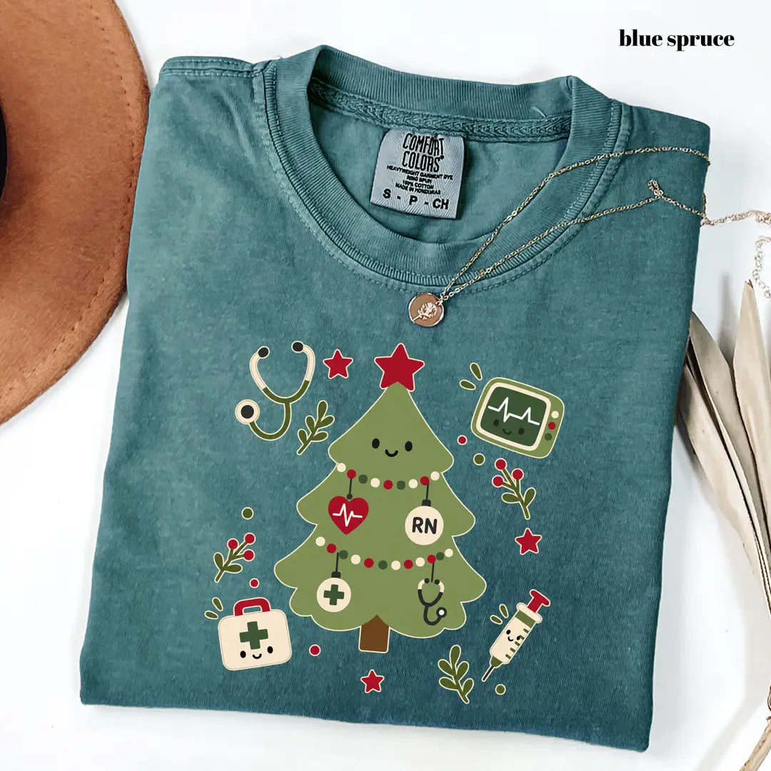 Comfort Colors 1717 T-shirt with Christmas Tree Nurse design alternate view view 4