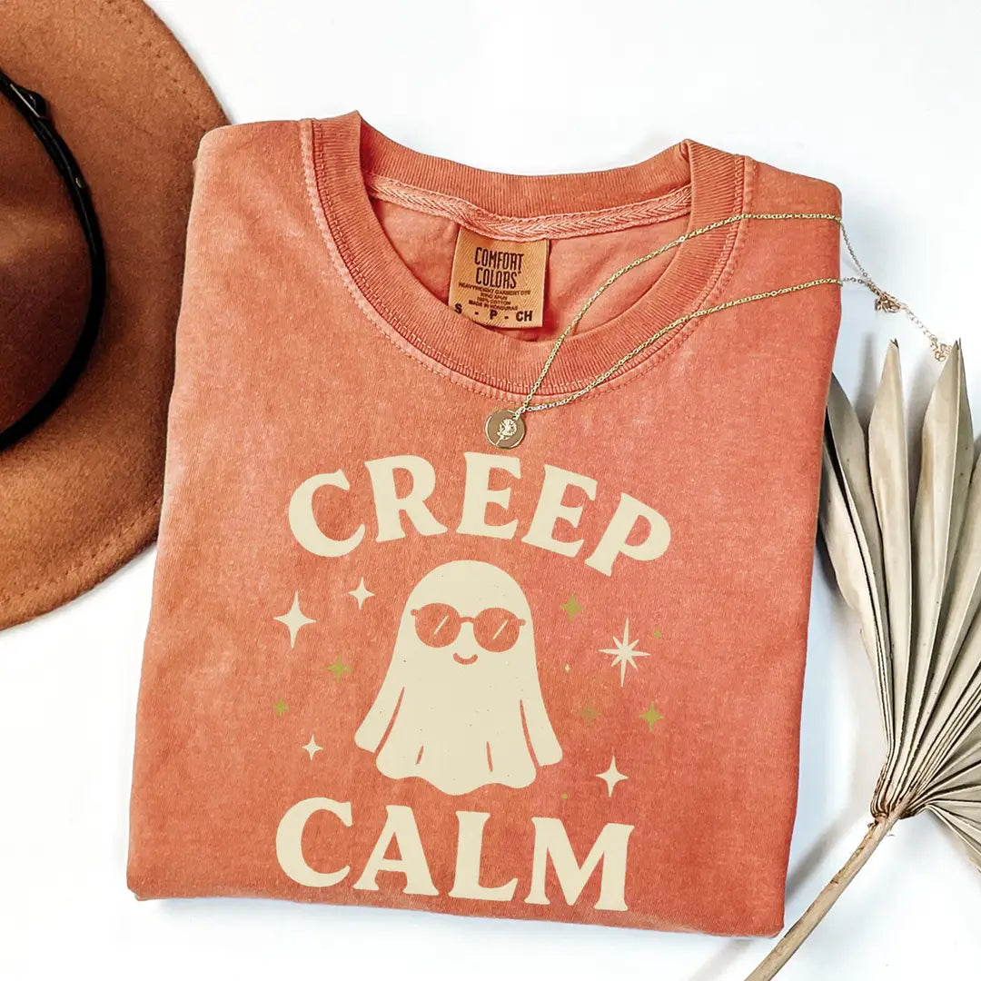 Creep Calm - Cool Ghost Halloween Comfort Colors T-Shirt alternate product view in Yam.