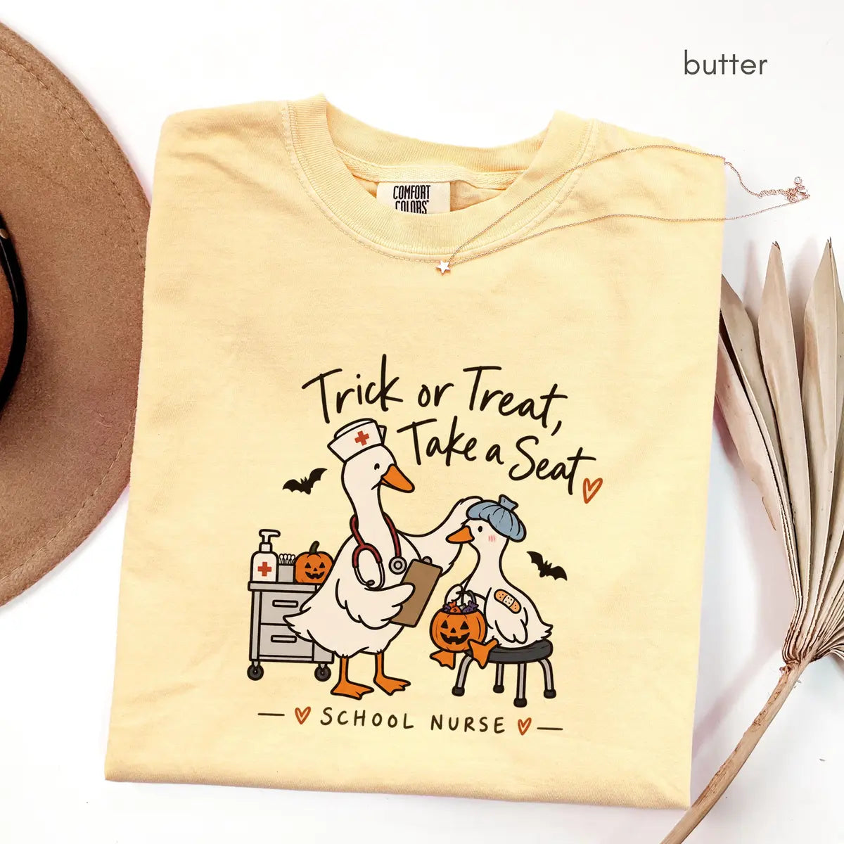 Butter Comfort Colors 1717 T-shirt with School Nurse Halloween design