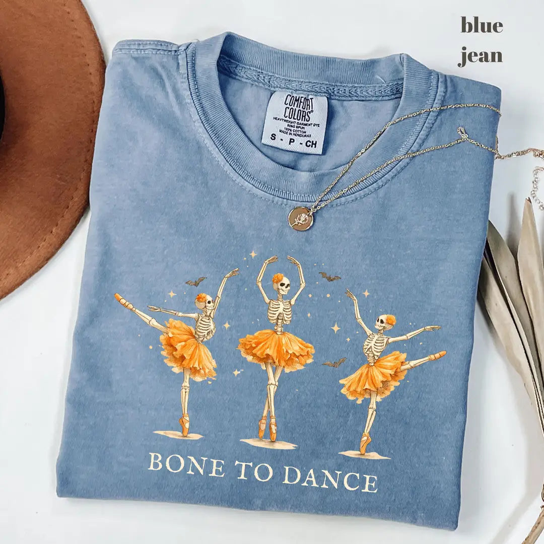 Blue Jean Comfort Colors 1717 T-shirt with Bone To Dance design worn by a model