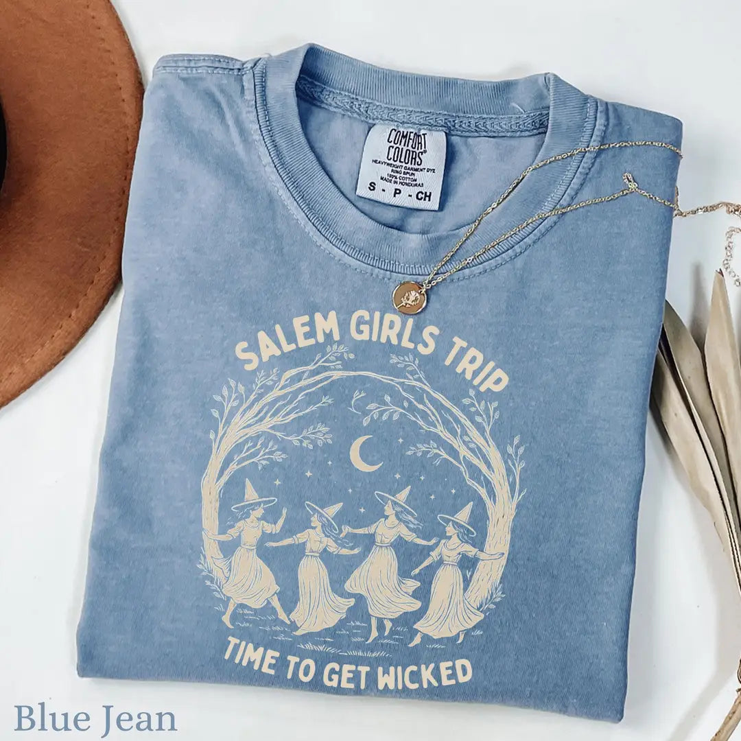 Salem Girls Trip - Dancing Witches Comfort Colors T-Shirt alternate product view in Blue Jean.