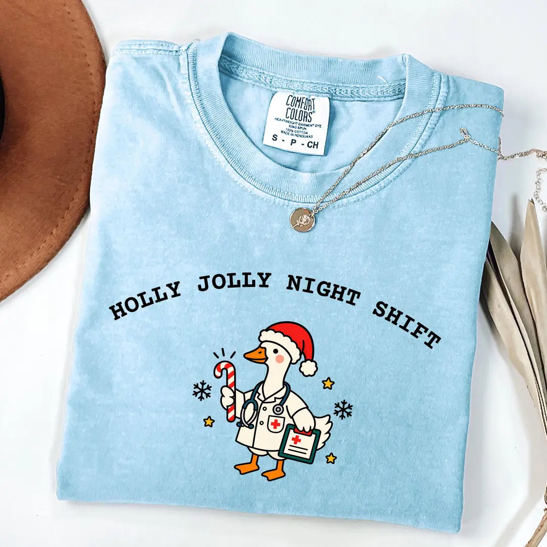Comfort Colors 1717 T-shirt with Christmas Nurse design worn by a model view 7