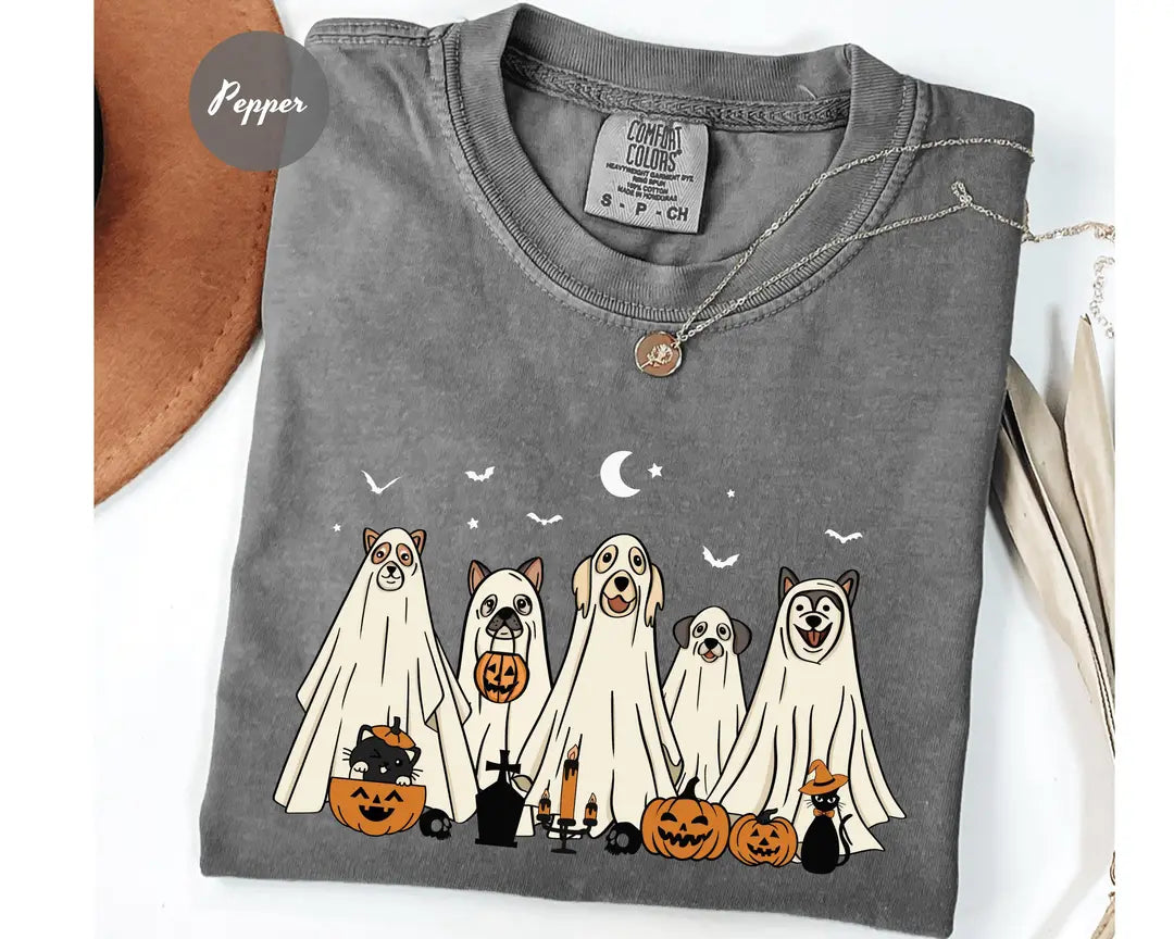 Comfort Colors 1717 T-shirt with Halloween Ghost Dog design alternate view view 2