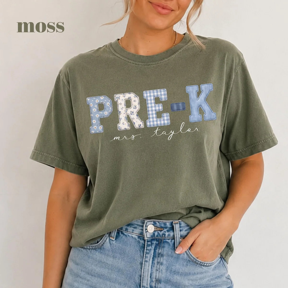 Moss Comfort Colors 1717 T-shirt with Pre K Teacher design