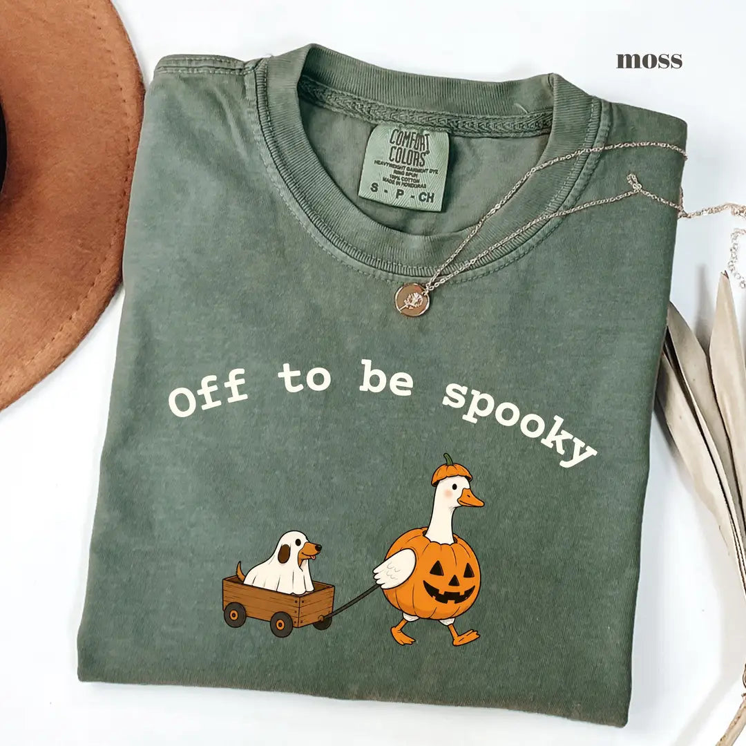 Moss Comfort Colors 1717 T-shirt with Off To Be Spooky design worn by a model