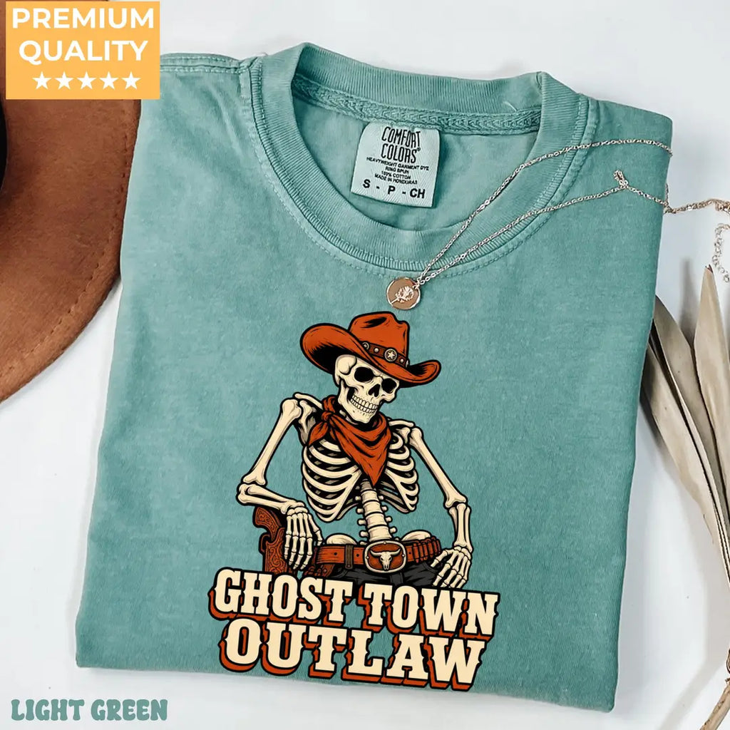 He's My Trick She's My Treat Skeleton Couple Comfort Colors T-Shirt shown on a model.