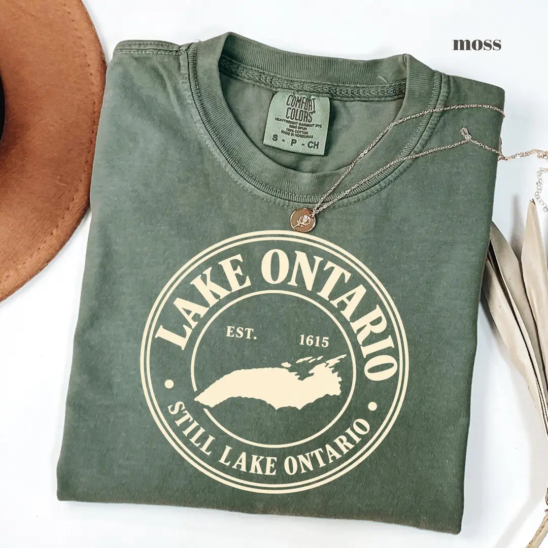 Moss Comfort Colors 1717 T-shirt with Lake Ontario design view 2