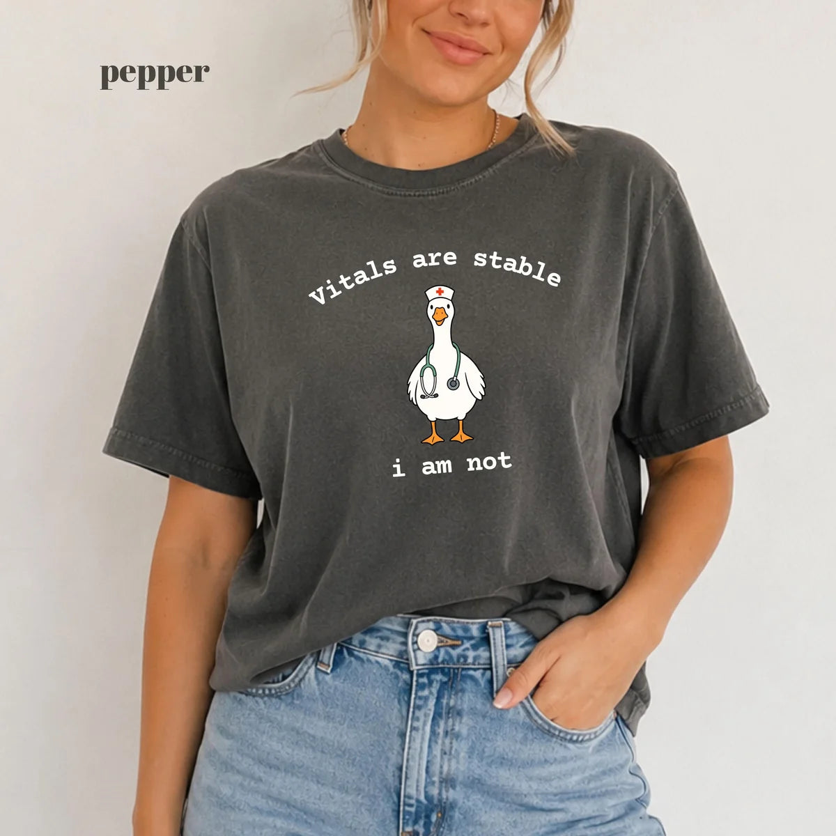 Pepper Comfort Colors 1717 T-shirt with Vitals Are Stable I Am Not design