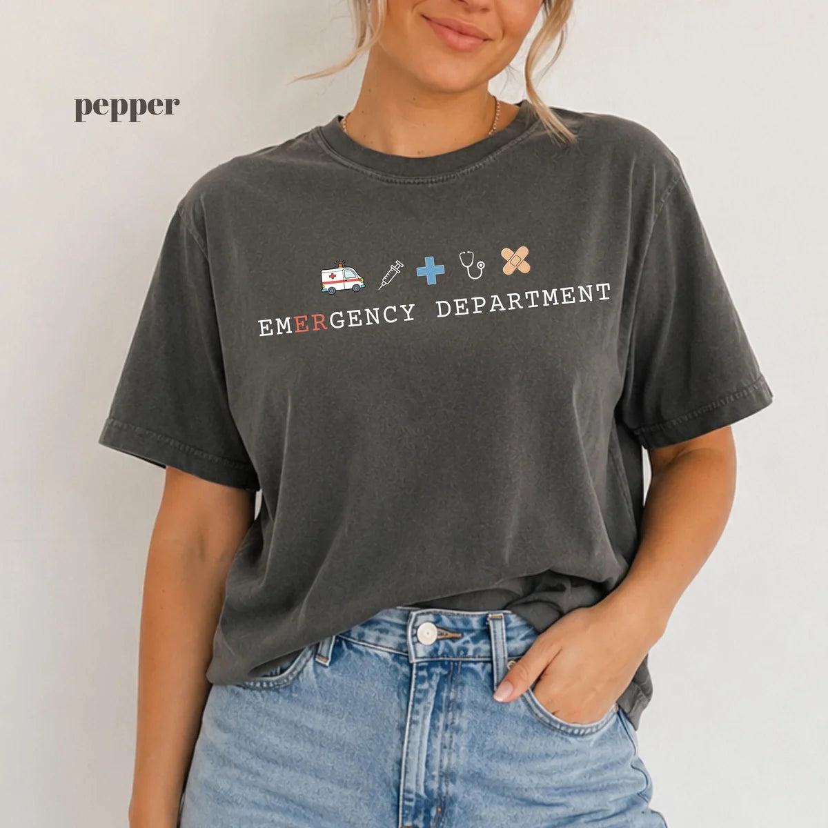 Pepper Comfort Colors 1717 T-shirt with Emergency Department design view 2