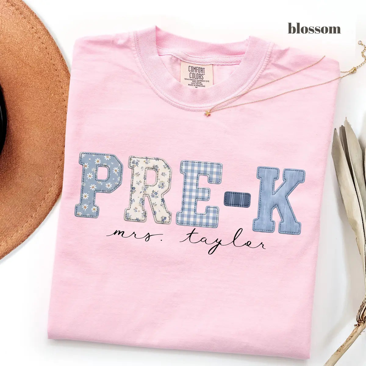 Blossom Comfort Colors 1717 T-shirt with Pre K Teacher design