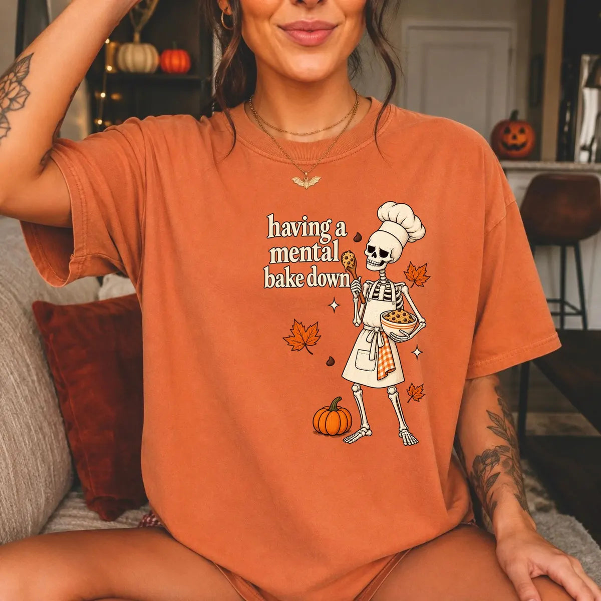Comfort Colors 1717 T-shirt with Having a Mental Bake Down design worn by a model view 2