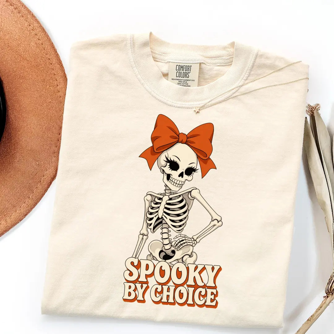 Spooky By Choice Skeleton Comfort Colors T-Shirt alternate product view in Ivory.