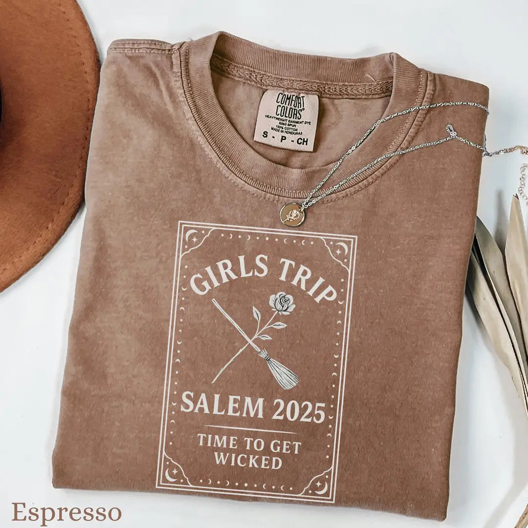 Salem Girls Trip Comfort Colors T-Shirt alternate product view in Espresso.