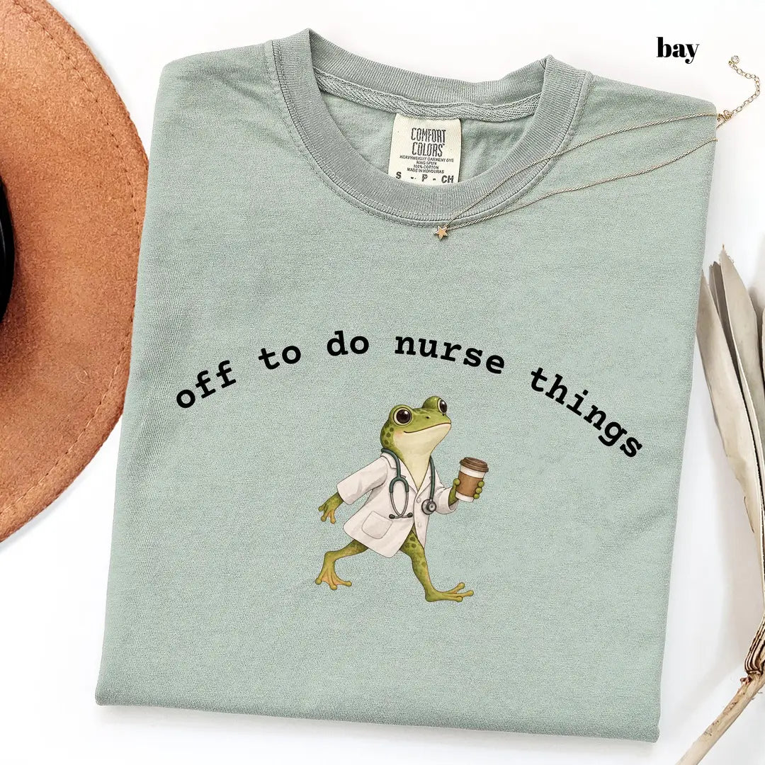 Bay Comfort Colors 1717 T-shirt with Off to Do Nurse Things design worn by a model