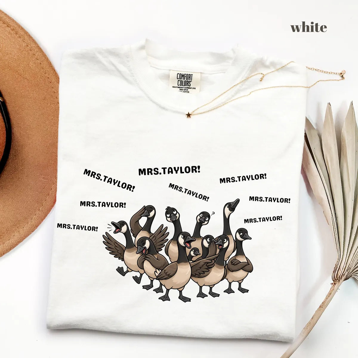 White Comfort Colors 1717 T-shirt with Teacher design