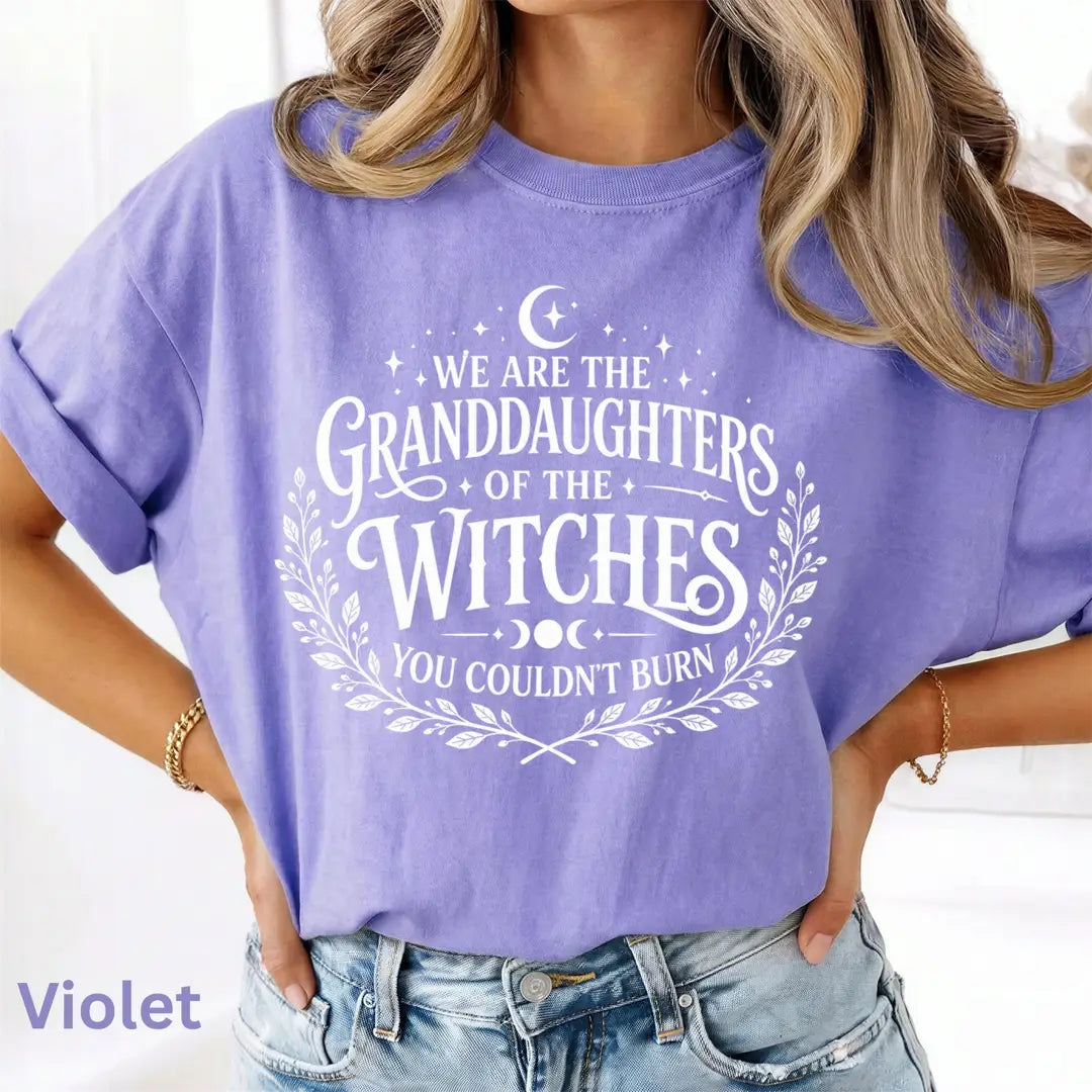 We Are the Granddaughters of the Witches You Could Not Burn Comfort Colors T-Shirt alternate product view in Violet.