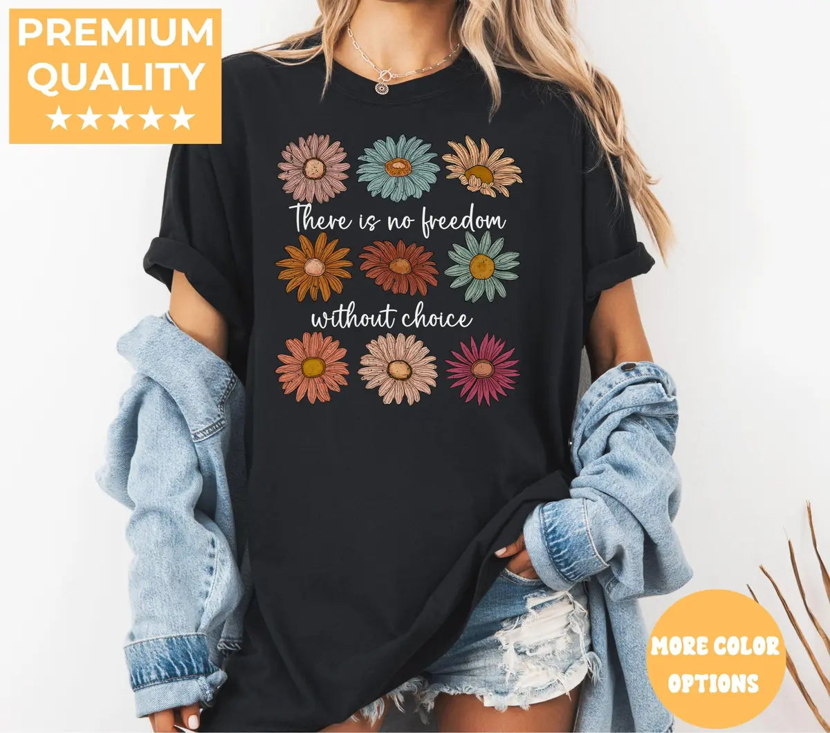 Black Comfort Colors 1717 T-shirt with Feminist design, alternate product view.