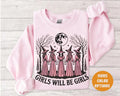 Light Pink Crewneck sweatshirt with printed Vintage Girls Will Be Girls Witch design, alternate product view.