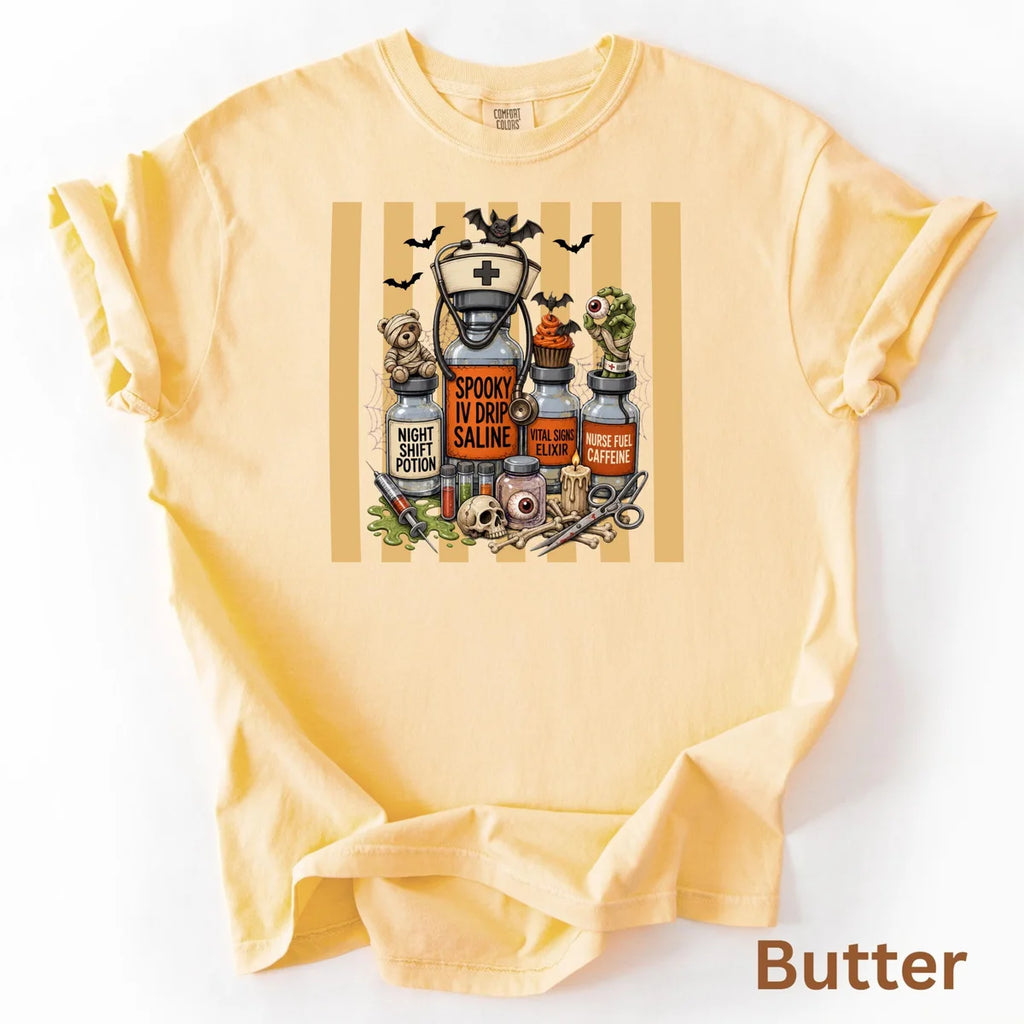 Nurse Halloween Potion Bottles Comfort Colors T-Shirt alternate product view.