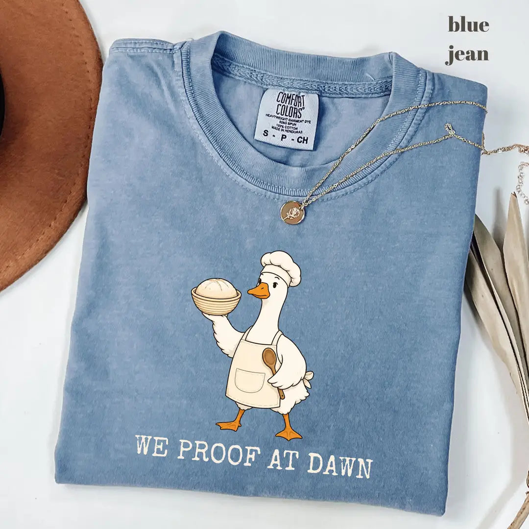Blue Jean Comfort Colors 1717 T-shirt with We Proof At Dawn design worn by a model