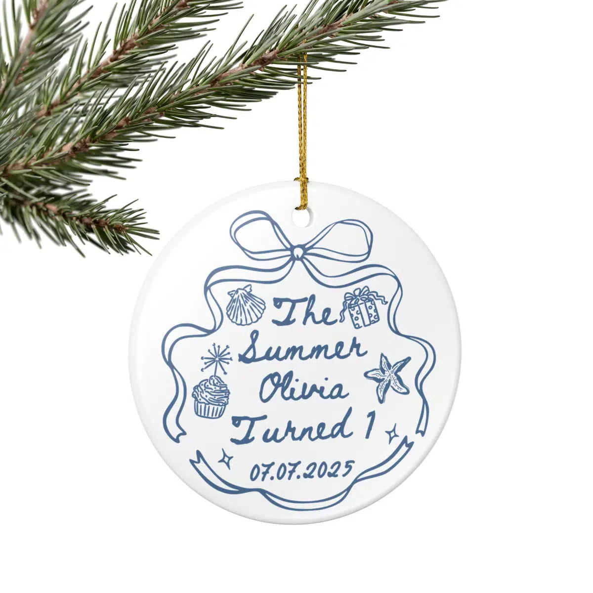 Additional view of a Summer I Turned 30 personalized ceramic ornament.