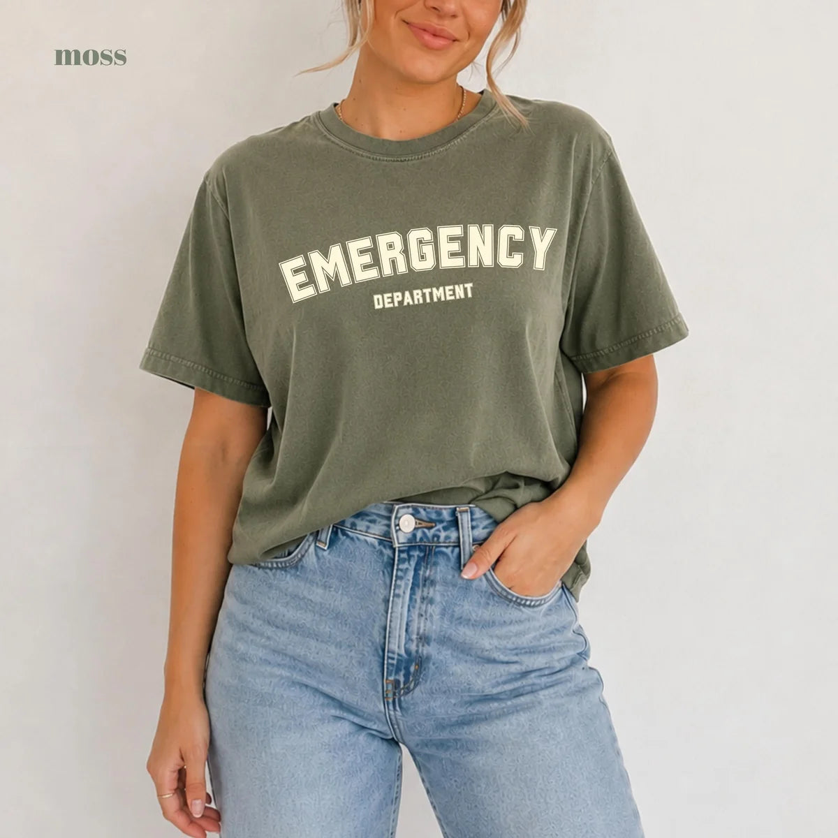 Moss Comfort Colors 1717 T-shirt with Emergency Department design