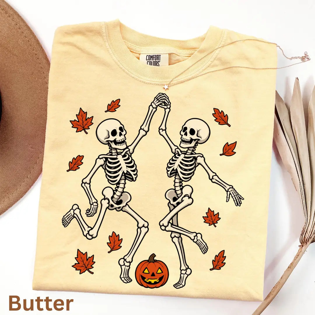 Dancing Skeleton Couple Comfort Colors T-Shirt alternate product view in Butter.