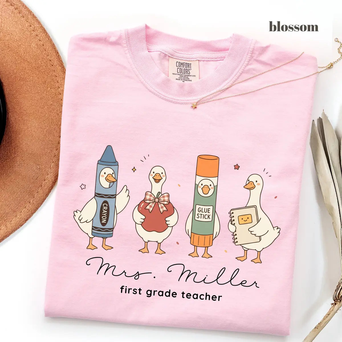 Blossom Comfort Colors 1717 T-shirt with First Grade Teacher design