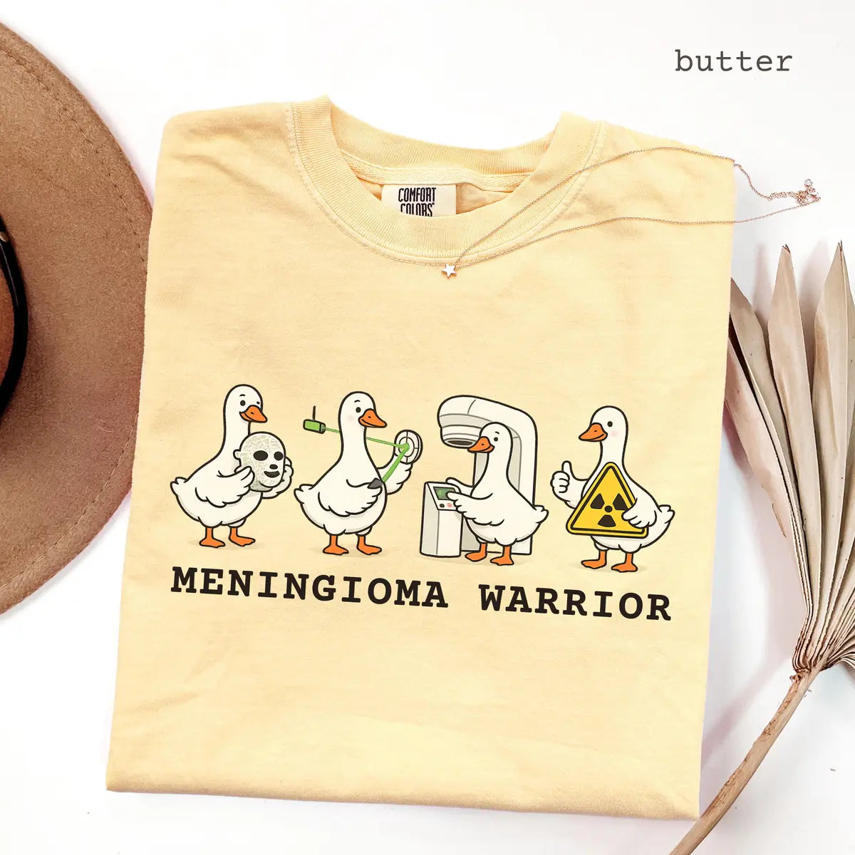 Butter Comfort Colors 1717 T-shirt with Meningioma Warrior design