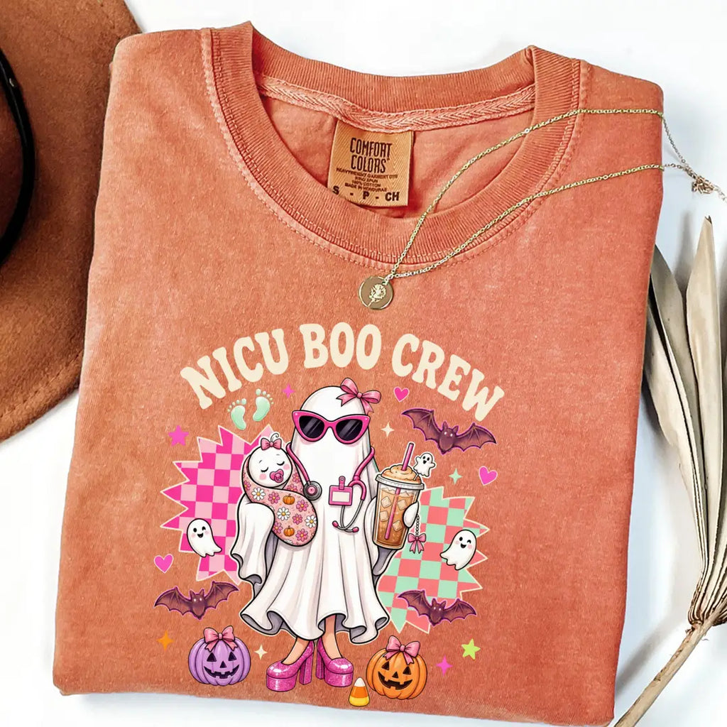 NICU Boo Crew Halloween Comfort Colors T-Shirt alternate product view.