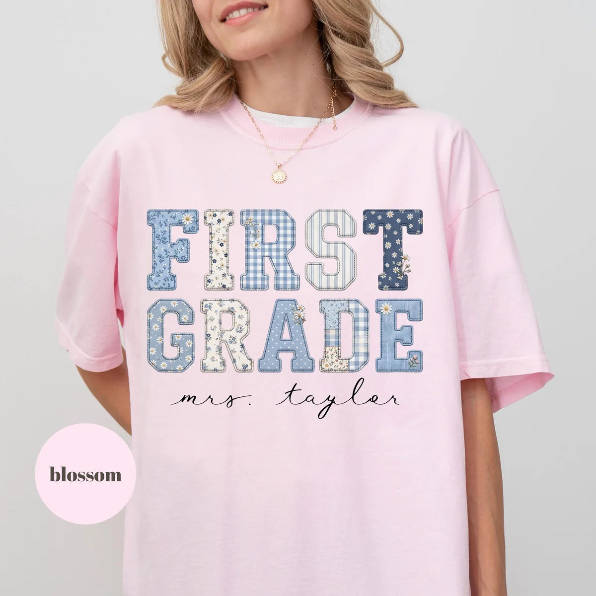 Blossom Comfort Colors 1717 T-shirt with First Grade Teacher design