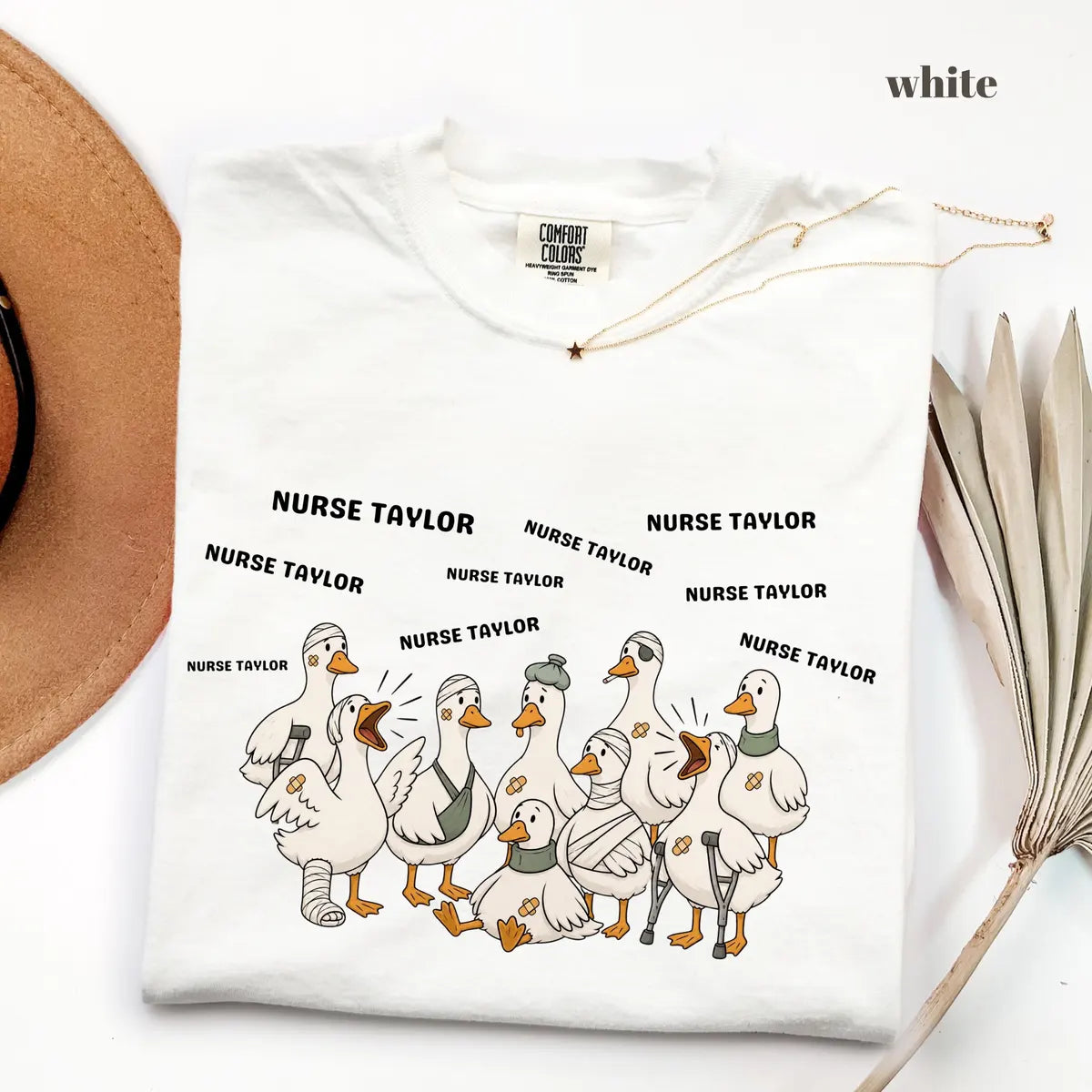 White Comfort Colors 1717 T-shirt with Nurse design