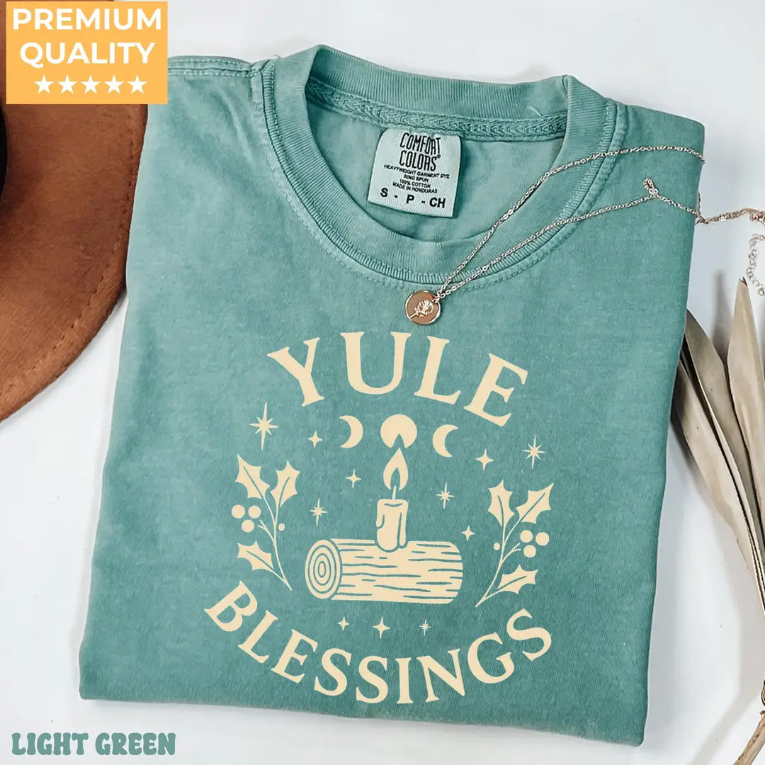 Light Green Comfort Colors 1717 T-shirt with Winter Solstice design, alternate product view.