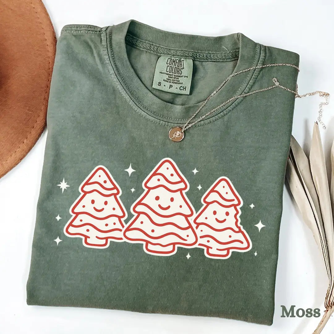 Moss Comfort Colors 1717 T-shirt with Cute Christmas design, alternate product view.