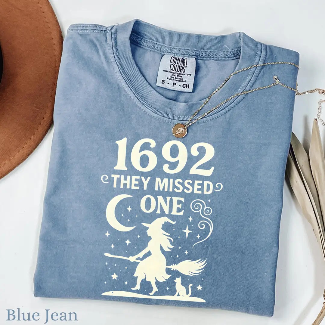 Salem Witch Comfort Colors T-Shirt alternate product view in Blue Jean.