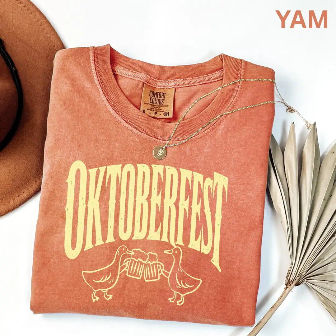 Oktoberfest Geese Beer Toast - German Festival Comfort Colors T-Shirt alternate product view in Yam.