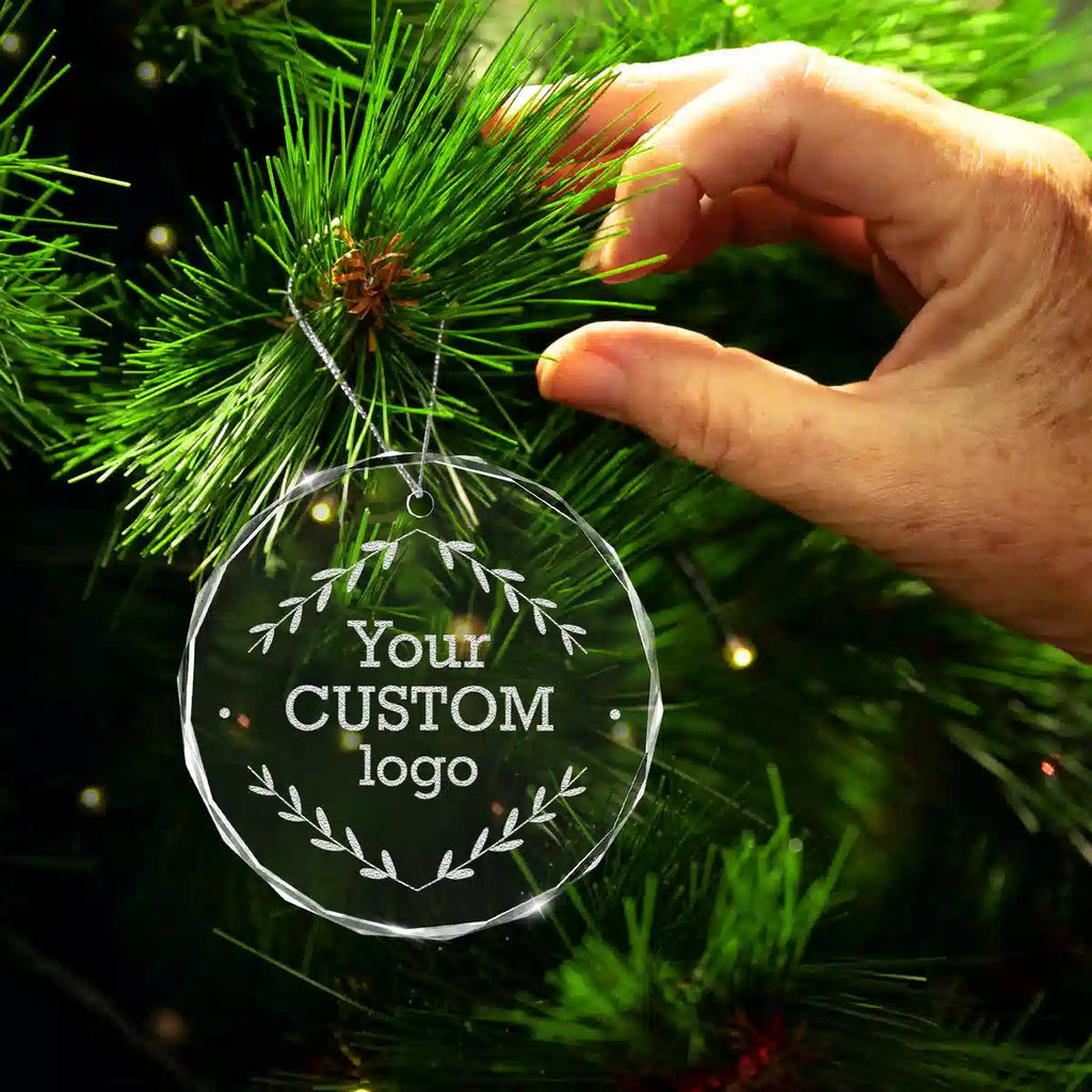 Additional view of a Business Logo personalized engraved engraved crystal glass ornament.